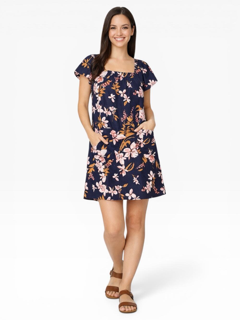 Nicole Miller Floral Linen Mini Dress Women L NWT